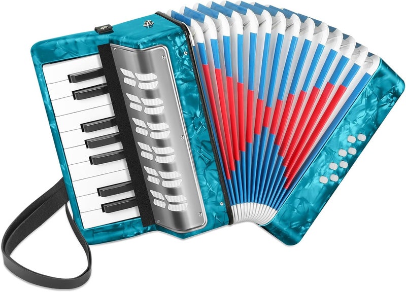 LOTKEY 17 Key Piano Accordion, 8 Bass Kids Accordion, Celluloid Body, Metal Cover Accordions Louder Clearer Timbre Than Plastic, Lightweight Design for Children, Beginners to Practice (Azure Blue) - Image 1